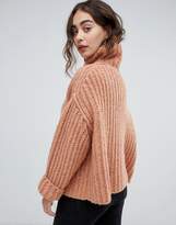 Thumbnail for your product : Free People Fluffy Fox oversized chunky high neck jumper-Pink