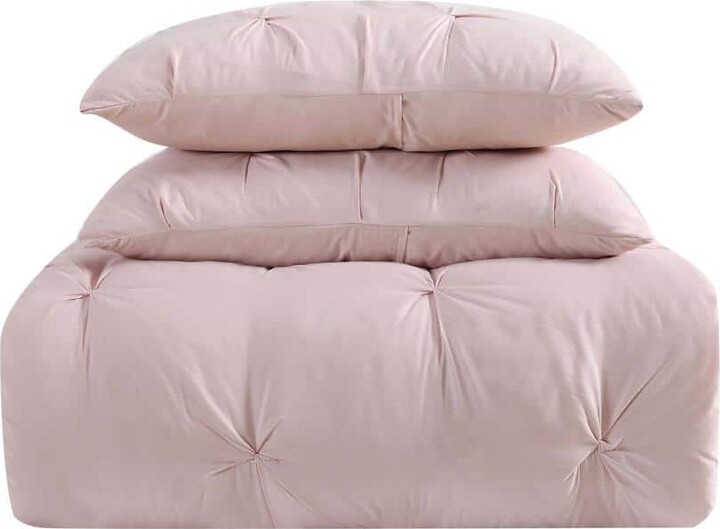 Truly Soft Everyday Pleated 4 Piece Full/Queen Removeable Cover Microfiber Comforter Set in Blush