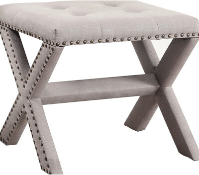 Ebern Designs Grey Linen Blend Accent Bench With Nailhead Trim For Entryway Long - Lasting Hardwood Frame High Density Foam Filling 19\