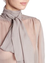 Thumbnail for your product : Saint Laurent Lavalliere Sheer Silk Tie-Neck Blouse