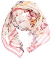 Thumbnail for your product : Alexander McQueen pink and white butterfly printed silk scarf