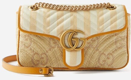 Gucci GG Marmont Small Raffia Shoulder Bag in Blue