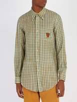 Thumbnail for your product : Gucci Embroidered Checked Linen Shirt - Mens - Blue