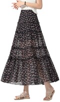 Thumbnail for your product : E Girl E-girl Women A-Line Flared Skirt Floral Chiffon Skirt High Waist Maxi Skirt Elasticated Waist Black&Yellow Skirt