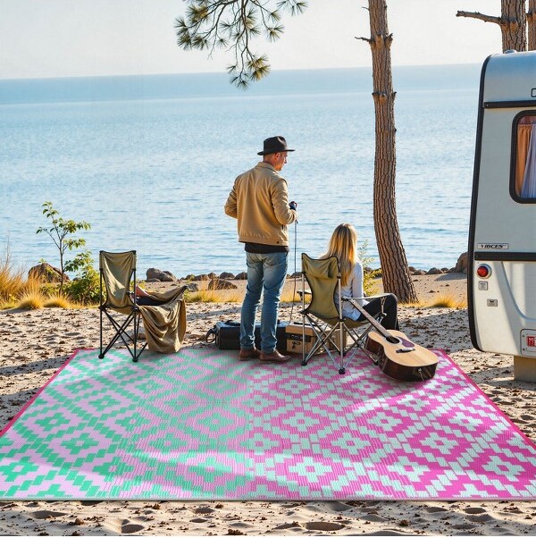 Lahome Ombre Outdoor Area Rug-Geometric Reversible Mat for Patio,Balcony,Deck,Backyard,or RV Camping-Green-