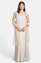 Thumbnail for your product : J Kara Embellished Bodice Chiffon Gown with Shawl (Regular & Petite)