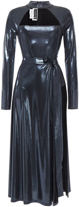 Rotate by Birger Christensen Louisa Cutout Metallic Jersey Midi Wrap Dress