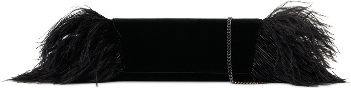 Akris Small Anouk Feather Trim Velvet East/West Clutch