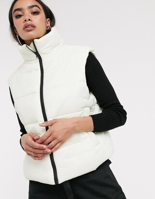 ASOS DESIGN nylon padded vest jacket in off