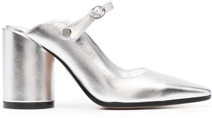 silver block heel pumps
