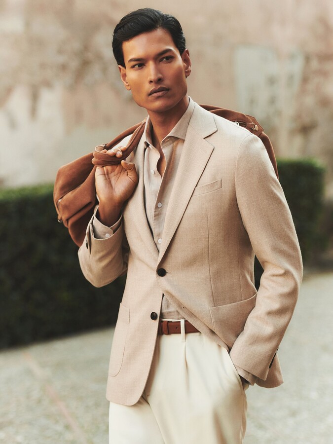 Reiss Slim-fit Single-breasted Wool-blend Textured Blazer