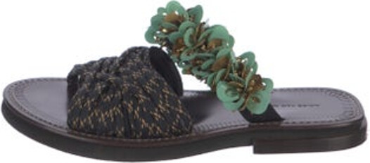 Dries Van Noten Leather Slides Green Patterned Multistrap Unfortunately, due to restrictions, this item may not be eligible for shipping in all areas.