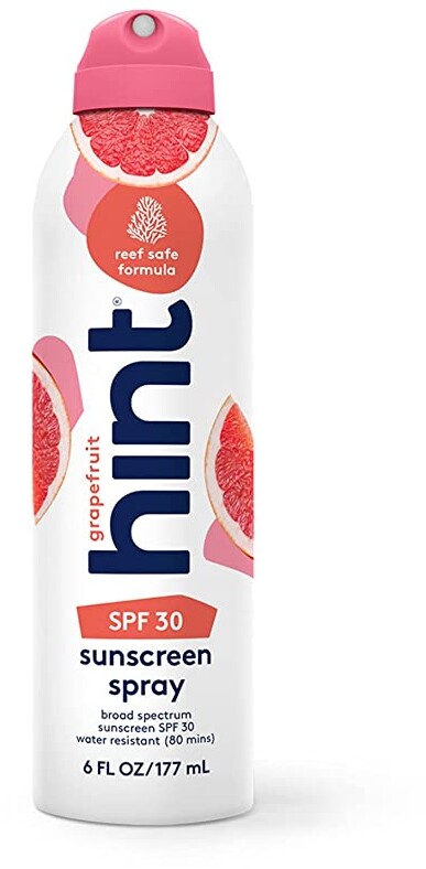 Hint Sunscreen Grapefruit, SPF 30, 6 Fl Oz, Oxybenzone Free, Paraben Free, Reef Safe Formula, Compressed Air Spray-on Sunscreen, Water Resistant, Grapefruit Scented