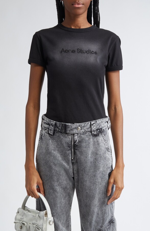 Acne Studios Etza Faded Embroidered Logo Fitted Cotton T-Shirt