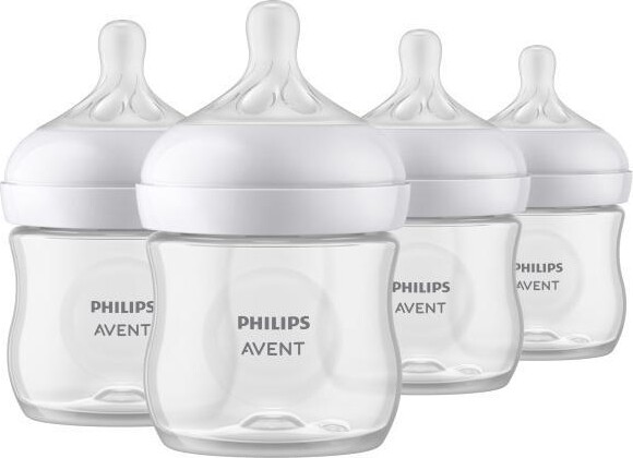 Avent Naturally Philips Natural Baby Bottles with Natural Response Nipples (Slow Flow, Flow 2), 4oz, 4-pack, SCY900/04