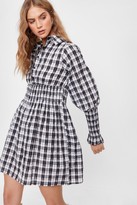 Thumbnail for your product : Nasty Gal Womens Check Shirred Puff Sleeve Shirt Dress - Black - 6, Black