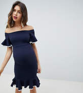 Thumbnail for your product : Queen Bee Off Shoulder Pencil Dress With Fluted Hem Detail