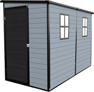 Kivaritio 4x8ft Gray + Black Outdoor Resin Storage Shed With 2 Windows And Lockable Door High - Quality For Bicycles Trash Cans Garden 8x4ft Floor Versatile La