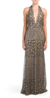 Metallic Sequin Embroidered Gown