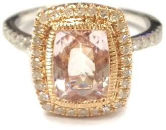 LOGR-Ring Sets Cushion Morganite Engagement Ring Set Pave Diamond Wedding 14K White/Rose Two Tone Gold 6x8mm Bezel