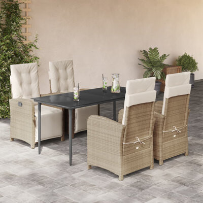 VidaXL 5 Piece Patio Dining Set With Cushions Poly Rattan