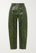 Thumbnail for your product : ATTICO Snake-effect Leather Tapered Pants - Green