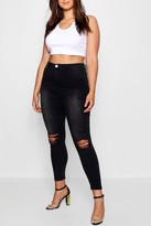 Thumbnail for your product : boohoo Plus Washed Black Ripped Jegging