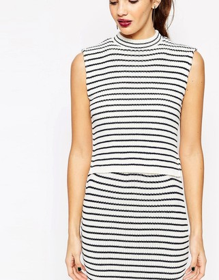 Daisy Street Ribbed Crop Knit Top With High Neck In Stripe