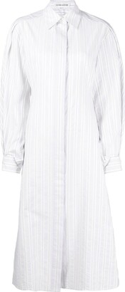 White Vertical Stripe V Neck Midi Dress