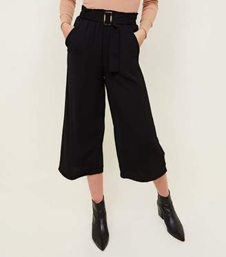 New Look Black Cropped Waist Buckle Culottes