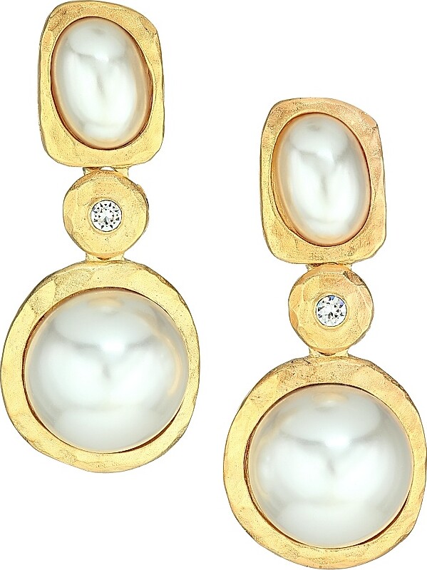 Kenneth Jay Lane Women's Satin Goldplated, Faux Pearl & Crystal Drop Clip-On Earrings - Satin Gold Pearl