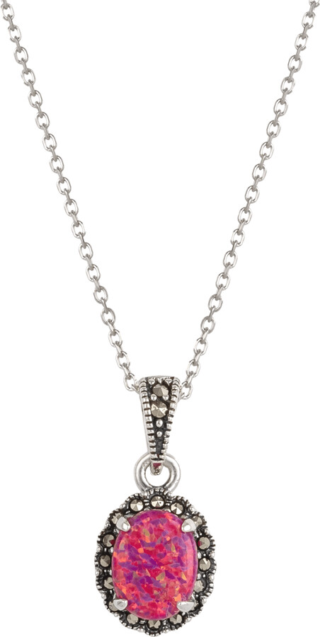 Spero London Red / Silver Oval Red Opal High Quality Sterling Silver Pendant Necklace