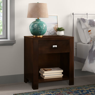 Mistana Gareth 1 - Drawer Solid Wood Nightstand in Chocolate Brown