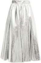 Thumbnail for your product : MSGM Gathered Metallic Faux Leather Midi Skirt