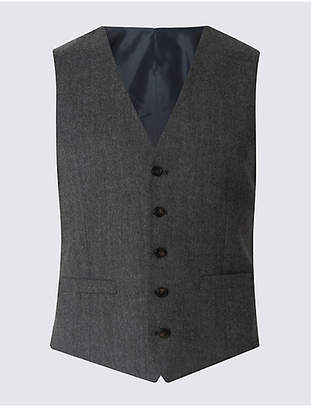 M&S Collection Grey Textured Tailored Fit Waistcoat