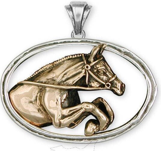 Etsy Horse Jewelry Pendant Sterling Silver & Yellow Bronze Handmade Eq308-Bzp