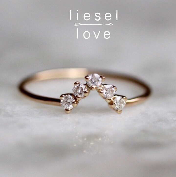 Etsy 14K Gold Chevron Diamond Wedding Band, Ring, Dainty Engagement V Shape Five Stone Solid