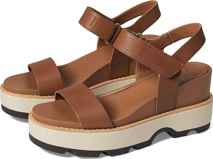 SOREL Joanietm IV Y Strap Wedge Women's Shoes Velvet Tan/Blackened Brown : 10 B - Medium, Suede