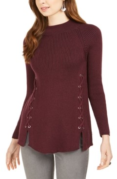 Style&Co. Style & Co Mock Neck Lace-Up Ribbed Knit Sweater, Created for Macy's