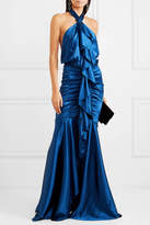 Thumbnail for your product : Alexandre Vauthier Open-back Ruffled Stretch Silk-satin Halterneck Gown - Royal blue