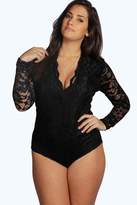 Thumbnail for your product : boohoo Plus Lace Long Sleeved Bodysuit