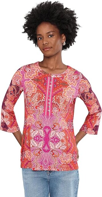 Johnny Was The Janie Favorite Button Front Henley Women's Clothing Lantana Scarf : 2XL, Rayon/Spandex