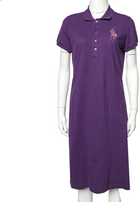 Ralph Lauren Purple Cotton Pique Embellished Logo Detail Polo T-Shirt Dress  L - ShopStyle