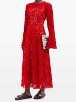 Thumbnail for your product : Christopher Kane Fluted-sleeve Flocked-velvet Lace Dress - Red