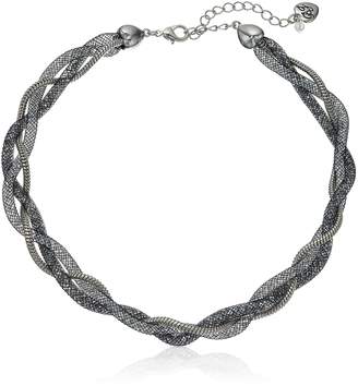 Betsey Johnson Confetti" Faceted Stone Filled Mesh Braided Silver Collar Necklace