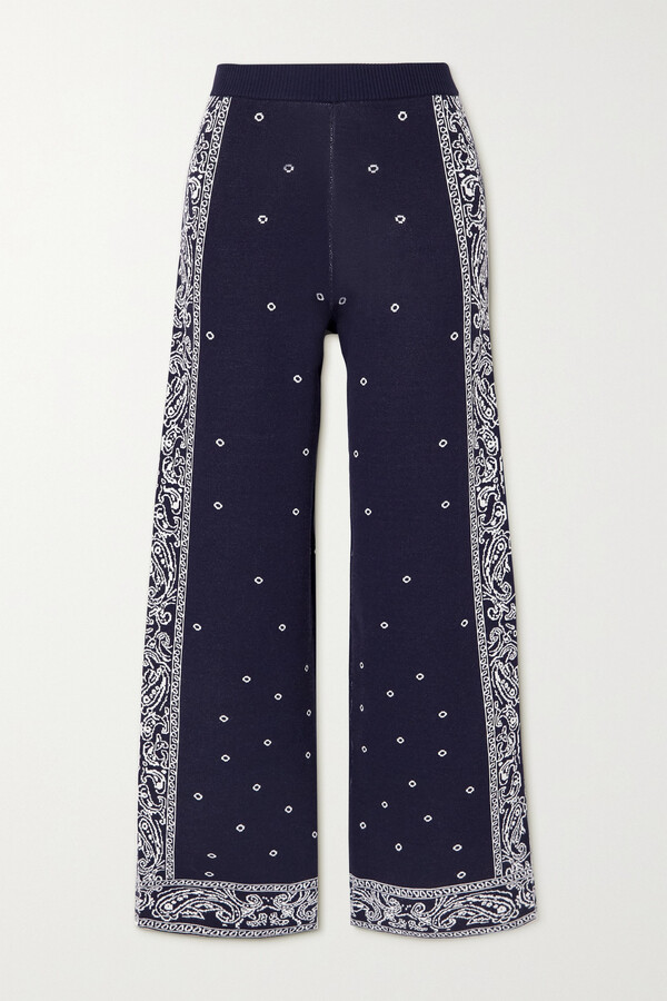 STAUD Bravo Intarsia-knit Wide-leg Pants - Blue - ShopStyle