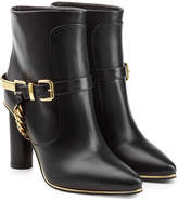 Balmain Leather Ankle Boots with Chain Embellishment