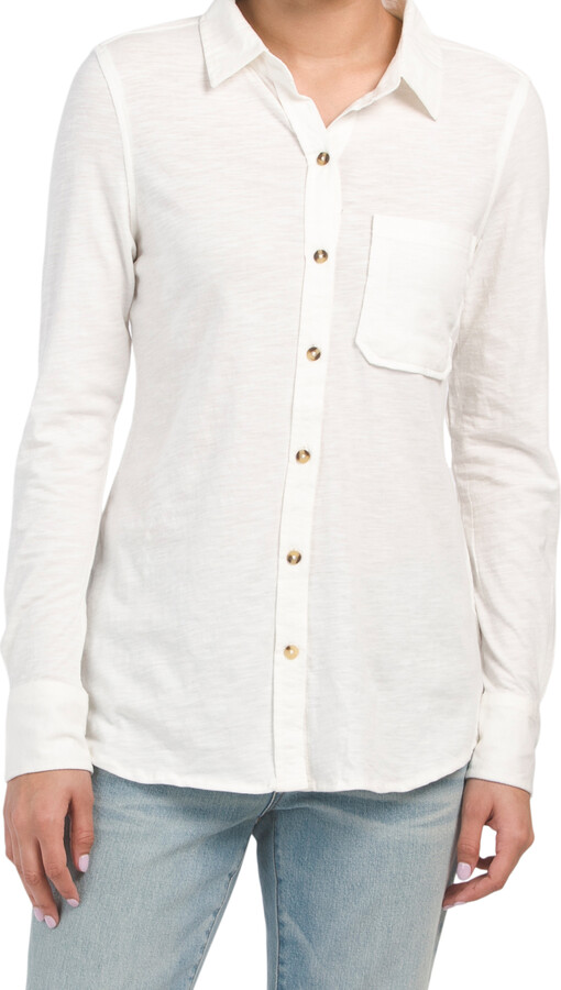 Lola River Oliver Knit Button Up Shirt ShopStyle Long Sleeve Tops