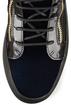 Thumbnail for your product : Giuseppe Zanotti Men's Velvet High-Top Sneaker with Golden Bar, Navy