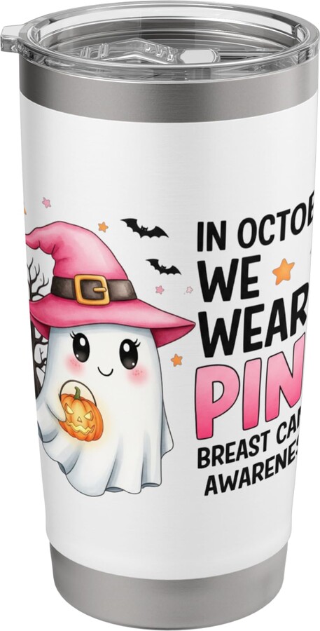 Hope In Pink Apparel.USA October We Wear Pink Ghost Halloween Breast Cancer Awareness Stainless Steel Insulated Tumbler
